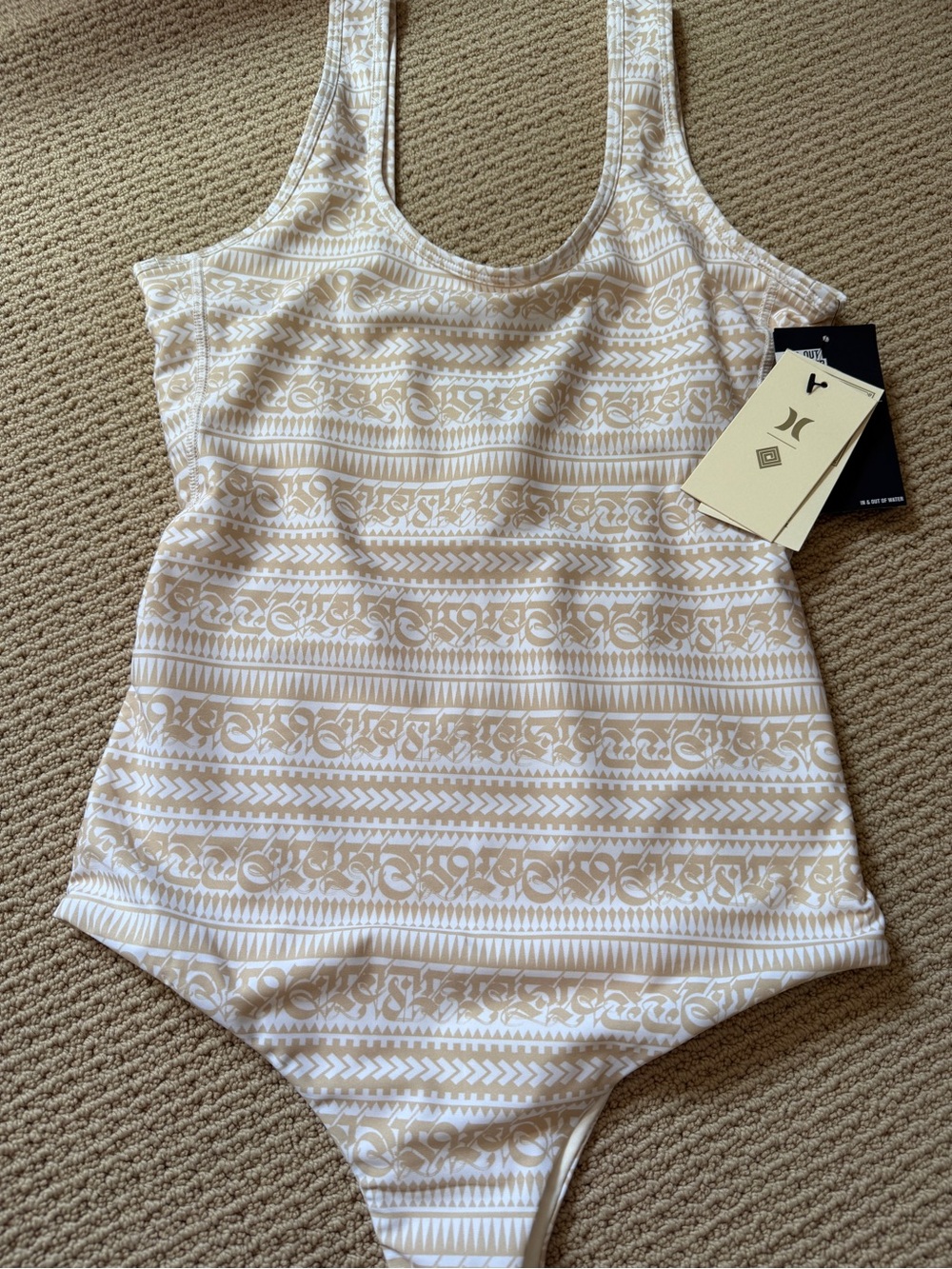 Hurley x Cryptik Collab Cream Patterned One-Piece Swimsuit